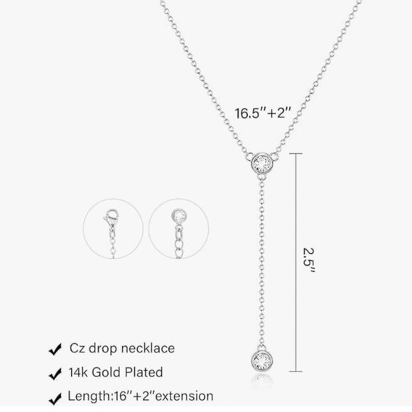 Silver Y-shaped Necklace with CZ - Picture 3 of 3